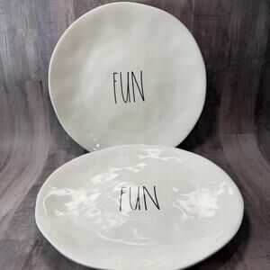 Rae Dunn Set of 2 "FUN" Melamine 10" Dinner Plates Round White & Black